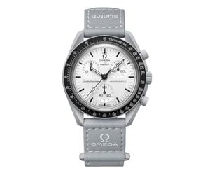 Swatch Armbanduhr Moonswatch Omega x 1965 aus Biokeramik, grau