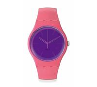 Swatch BERRY HARMONIOUS - Unisex-Erwachsene - Uhr - Rosa - Silikonarmband mit Schnalle - Biobasiertes Gehäuse und Uhrglas - Violetter Transparent Look - Spezielle Gravurtechnik