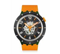 Swatch Big Bold Uhr für Erwachsene, Unisex, 47 mm Durchmesser, Bioceramic Gehäuse, Silikon Armband, Orange, Schwarz Zifferblatt, Grün Gehäuse, 3 Bar Wasserdicht, Sport, Modern, SB03G107