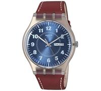 Swatch Herren-Armbanduhr Analog Quarz Leder SUOK709