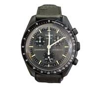 Swatch Moonswatch Omega X Mission to Mercury Straußleder Armbanduhr, Schwarz