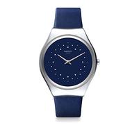 Swatch Unisex Analoger Quarz Uhr mit Echtes Leder Armband SYXS127, One Size, Blau