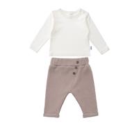Sweatanzug LILIPUT "Set Langarmshirt mit Hose", Mädchen, Gr. 56, braun (braun, weiß), 100% Baumwolle, unifarben, Sportanzüge, niedliche Knöpfe an der Hose (99321640-56) braun, weiß