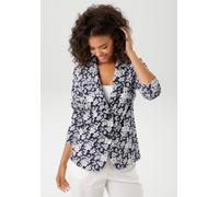Sweatblazer ANISTON CASUAL, Damen, Gr. 36, blau (marine, weiß), Sweatware, Obermaterial: 67% Polyester, 31% Viskose, 2% Elasthan, Jacquardmuster, geblümt, figurbetont hüftlang, Blazer, mit ausdrucksvo