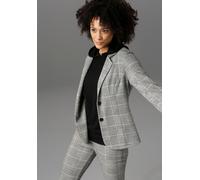 Sweatblazer ANISTON CASUAL, Damen, Gr. 44, grau (schwarz, weiß, gelb), Jersey, Obermaterial: 65% Polyester, 30% Viskose, 5% Elasthan, kariert, figurbetont hüftlang, Blazer, im Karo-Dessin (99975906-44