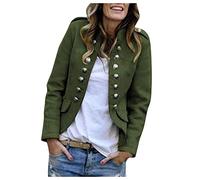 Sweatblazer Damen Military - Wolljacke Elegant Anzugjacke kurz Blazer Mit Knöpfe Vorne Blazer Herbst Sommer Übergangsjacke Stehkragen Cardigan Business Anzug Damenblazer Kurzblazer