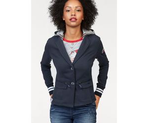 Sweatblazer KANGAROOS, Damen, Gr. 32, blau (marine, hellgrau, meliert), Sweatware, Obermaterial: 65% Polyester, 35% Baumwolle. Einsatz: 63% Polyester, 33% Baumwolle, 4% Elasthan. Kapuze: 50% Baumwolle