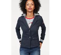 Sweatblazer KANGAROOS, Damen, Gr. 34, blau (marine, hellgrau, meliert), Sweatware, Obermaterial: 65% Polyester, 35% Baumwolle. Einsatz: 63% Polyester, 33% Baumwolle, 4% Elasthan. Kapuze: 50% Baumwolle