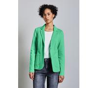 Sweatblazer STREET ONE, Damen, Gr. 40, grün (tendril grün), Jersey, 93% Baumwolle, 7% Elasthan, unifarben, gerade normal, V-Ausschnitt, Bündchen, Blazer, mit aufgenähten Taschen (67140825-40) tendril