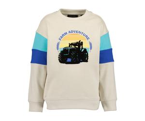 Sweater BLUE SEVEN "Blue Seven Jungen Sweatshirt mit Traktor", Jungen, Gr. 110, 0480, kiesel, 100% Baumwolle, normal normal, Rundhals, gerader Abschluss, Sweatshirts Sweater (28679111-110) 0480, kiese