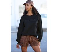 Sweater BUFFALO, Damen, Gr. 40/42, schwarz, Sweatware, Obermaterial: 60% Baumwolle, 40% Polyester, unifarben, casual, bequem hüftlang, Rundhals, Langarm Rippbündchen, Sweatshirts, mit aufwendiger Stic