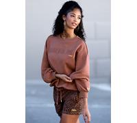 Sweater BUFFALO, Damen, Gr. 44/46, braun, Sweatware, Obermaterial: 60% Baumwolle, 40% Polyester, unifarben, bequem hüftlang, Rundhals, Rippbündchen, Sweatshirts Sweater, mit aufwendiger Stickerei (108