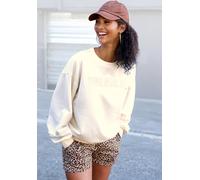 Sweater BUFFALO, Damen, Gr. 48/50, weiß (wollweiß), Sweatware, Obermaterial: 60% Baumwolle, 40% Polyester, unifarben, bequem hüftlang, Rundhals, Rippbündchen, Sweatshirts Sweater, mit aufwendiger Stic