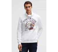 Sweater CAMP DAVID, Herren, Gr. M, weiß, Sweatware, Material: 65% Baumwolle, 35% Polyester, bedruckt, bestickt, regular fit normal, Rundhals, eingesetzt Rippbündchen, Sweatshirts Sweater, mit Stehkrag
