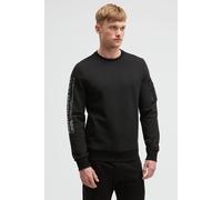 Camp David Herren Sweatshirt aus Interlock mit Ärmeltasche und Artwork Black, XXL