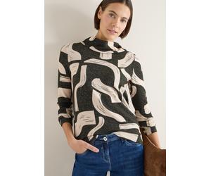 Sweater CECIL, Damen, Gr. L (42), raw khaki melange, Sweatware, Obermaterial: 67% Viskose, 28% Polyester, 5% Elasthan, gemustert, normal hüftbedeckend, Bündchen, Sweatshirts Sweater, mit grafischem Mu