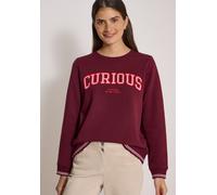 Sweater CECIL, Damen, Gr. L (42), rot (rot wine), Sweatware, Obermaterial: 100% Baumwolle, bestickt, lässig geschnitten hüftbedeckend, Rundhals, Flachstrickbündchen, Sweatshirts Sweater, mit Rundhals 