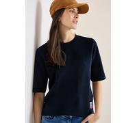 Sweater CECIL, Damen, Gr. M (40), universal blau, Sweatware, Obermaterial: 84% Baumwolle, 16% Polyester, bedruckt, normal hüftbedeckend, Rundhals, Sweatshirts Sweater, Kurzarmsweater mit großem Rücken