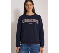 Sweater CECIL, Damen, Gr. XL (44), blau (urban dunkelblau), Sweatware, Obermaterial: 100% Baumwolle, bestickt, lässig geschnitten hüftbedeckend, Rundhals, Flachstrickbündchen, Sweatshirts Sweater, mit