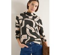 Sweater CECIL, Damen, Gr. XXL (46), raw khaki melange, Sweatware, Obermaterial: 67% Viskose, 28% Polyester, 5% Elasthan, gemustert, normal hüftbedeckend, Bündchen, Sweatshirts Sweater, mit grafischem