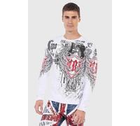 Sweater CIPO & BAXX "Sweatshirts", Herren, Gr. S, weiß, 95% Baumwolle;5% Elasthan, unifarben, regular fit normal, Rundhals, Raglanärmel, Sweatshirts, mit trendigen Print (45904915-S) weiß