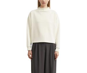 Sweater COMMA, Damen, Gr. 40, weiß (whisper weiß), Sweatware, Obermaterial: 50% Polyester, 44% Viskose, 6% Elasthan, bestickt, unifarben, normal hüftbedeckend, Rundhals, Sweatshirts Sweater, mit Stehk