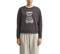 Sweater COMMA, Damen, Gr. 44, grau (mulch braun), Sweatware, Obermaterial: 50% Polyester, 44% Viskose, 6% Elasthan, bestickt, normal hüftbedeckend, Rundhals, Bündchen, Sweatshirts Sweater, mit Teddy-S