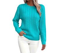 Sweater Damen Damen Strickpullover mit Zopfmuster - Weicher Langarm Sweater Lose Pullover mit Rundhals Herbst Feinstrickpullover Einfarbig S Sky Blue