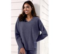 Sweater ELBSAND, Damen, Gr. 40/42, blau (blau meliert), Feinstrick, Obermaterial: 50% Polyester, 50% Viskose, meliert, unifarben, bequem hüftlang, V-Ausschnitt, Sweatshirts Sweater, aus hochwertigen S
