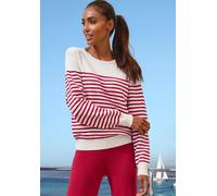 Sweater FRENCH CONNECTION, Damen, Gr. 40/42, rot (weiß, rot), Strick, Obermaterial: 72% Viskose, 28% Polyester, gestreift, figurumspielend hüftlang, Rundhals, Rippstrickbündchen, Sweatshirts Sweater,