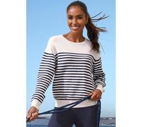 Sweater FRENCH CONNECTION, Damen, Gr. 40/42, weiß (weiß, marine), Strick, Obermaterial: 72% Viskose, 28% Polyester, gestreift, figurumspielend hüftlang, Rundhals, Rippstrickbündchen, Sweatshirts Sweat