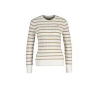Sweater GANT "Strickpullover STRETCH COTTON CABLE STRIPE C-NECK", Damen, Gr. S, beige (weiß, beige), Obermaterial: 88% Baumwolle CO. 10% Polyamid PA. 2% Elasthan EL., Sweatshirts Sweater (20353834-S)