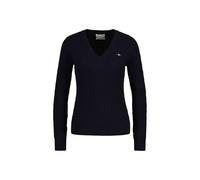 Sweater GANT "Strickpullover STRETCH COTTON CABLE V-NECK", Damen, Gr. L, blau, Obermaterial: 88% Baumwolle CO. 10% Polyamid PA. 2% Elasthan EL., Sweatshirts Sweater (83044343-L) blau