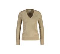 Sweater GANT "Strickpullover STRETCH COTTON CABLE V-NECK", Damen, Gr. S, beige, Obermaterial: 88% Baumwolle CO. 10% Polyamid PA. 2% Elasthan EL., Sweatshirts Sweater (93898068-S) beige
