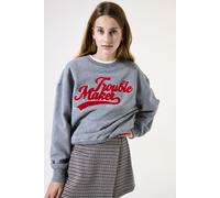 Sweater GARCIA, Mädchen, Gr. 140/146, dunkelgrau melee, Sweatware, Obermaterial: 80% Baumwolle, 20% Polyester, bedruckt, meliert, regular fit normal, Rundhals, Rippbündchen, Sweatshirts Sweater, mit P