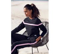 Sweater H.I.S, Damen, Gr. 32/34, schwarz, Sweatware, Obermaterial: 77% Baumwolle, 20% Polyester, 3% Elasthan, kontrastfarbene Details, unifarben mit Farbeinsatz, Basic, Basic normal, Rundhals, breiter