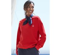 Sweater H.I.S, Damen, Gr. 48/50, rot, Sweatware, Obermaterial: 60% Baumwolle, 40% Polyester, unifarben, bequem hüftlang, Rundhals, Rippbündchen, Sweatshirts, mit Tunnelzug am Bündchen, Loungewear (796