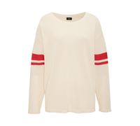 Sweater H.I.S, Damen, Gr. S, beige (creme), Strick, Obermaterial: 100% Baumwolle, unifarben mit Farbeinsatz, figurumspielend hüftlang, tiefer Rundhals, Rippstrickbündchen, Sweatshirts Sweater, aus Bau