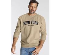 Sweater H.I.S, Herren, Gr. S (44/46), beige, Sweatware, Obermaterial: 60% Baumwolle, 40% Polyester, bestickt, normal, Rundhals, Bündchen, Sweatshirts Sweater, Langarm, lockere Passform, bestickte Opti