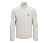 Sweater JACK & JONES "JJBRANDON SWEAT HALF ZIP", Herren, Gr. M, weiß melange, angeraute Sweatware, Obermaterial: 65% Polyester, 35% Baumwolle, meliert, regular fit, hoch geschlossener Ausschnitt, Ripp