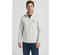 Sweater JACK & JONES "JJBRANDON SWEAT HALF ZIP", Herren, Gr. XS, weiß (weiß melange), angeraute Sweatware, Obermaterial: 65% Polyester, 35% Baumwolle, meliert, regular fit, hoch geschlossener Ausschni