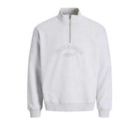 Sweater JACK & JONES "JORBLEECKER BRANDING SWEAT HIGH NECK BF", Herren, Gr. M, hellweiß detail:jj melange, angeraute Sweatware, Obermaterial: 70% Baumwolle, 30% Polyester, meliert, relaxed fit, Rippbü