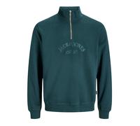 Sweater JACK & JONES "JORBLEECKER BRANDING SWEAT HIGH NECK BF", Herren, Gr. S, forest river detail:jj, angeraute Sweatware, Obermaterial: 70% Baumwolle, 30% Polyester, unifarben, relaxed fit, Rippbünd