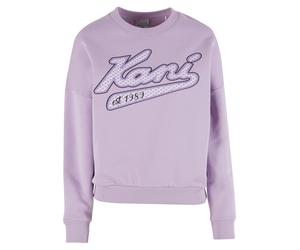 Sweater KARL KANI "Karl Kani Varsity Palm Crewneck", Damen, Gr. XS, violet, 65% Baumwolle, 35% Polyester, bedruckt, Rundhals, Sweatshirts Sweater (55976610-XS) violet