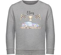 Sweater Kinder Sweatshirt Jungen Mädchen Pullover - Auto - Rennauto Rennwagen Sportwagen Rennsportwagen Rennfahrzeug Flitzer Rennsemmel - 128 (7/8 Jahre) - Grau meliert - cars race car sweat autos