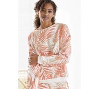 Sweater LASCANA, Damen, Gr. 32/34, orange (pfirsich gemustert), Sweatware, Obermaterial: 60% Baumwolle, 40% Polyester, gemustert, feminin, lässig geschnitten normal, Rundhals, Langarm Rippbündchen, Sw