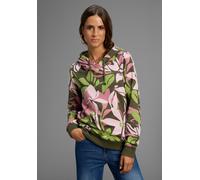 Sweater LAURA SCOTT, Damen, Gr. 36/38, bunt (khaki bedruckt), angeraute Sweatware, Obermaterial: 80% Baumwolle, 20% Polyester, bedruckt, mehrfarbig, bequem hüftlang, Rippbündchen, Sweatshirts Sweater,