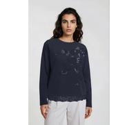Sweater MILANO ITALY, Damen, Gr. S, blau, Sweatware, Material: 88% Baumwolle, 12% Polyester, Glitzermuster, regular fit normal, Rundhals, eingesetzt gerader Abschluss, Sweatshirts Sweater, mit Baumwol