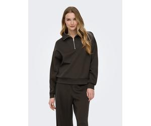 Sweater ONLY PLAY "ONPLOUNGE HN LS HZ DS SWT NOOS", Damen, Gr. L, chocolate torte, Sweatware, Obermaterial: 80% Polyester, 15% Viskose, 5% Elasthan, unifarben, loose fit hüftlang, Rundhals, Sweatshirt