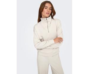 Sweater ONLY PLAY "ONPLOUNGE HN LS HZ DS SWT NOOS", Damen, Gr. L, grau (pumice stone), Sweatware, Obermaterial: 80% Polyester, 15% Viskose, 5% Elasthan, unifarben, loose fit hüftlang, Rundhals, Sweats